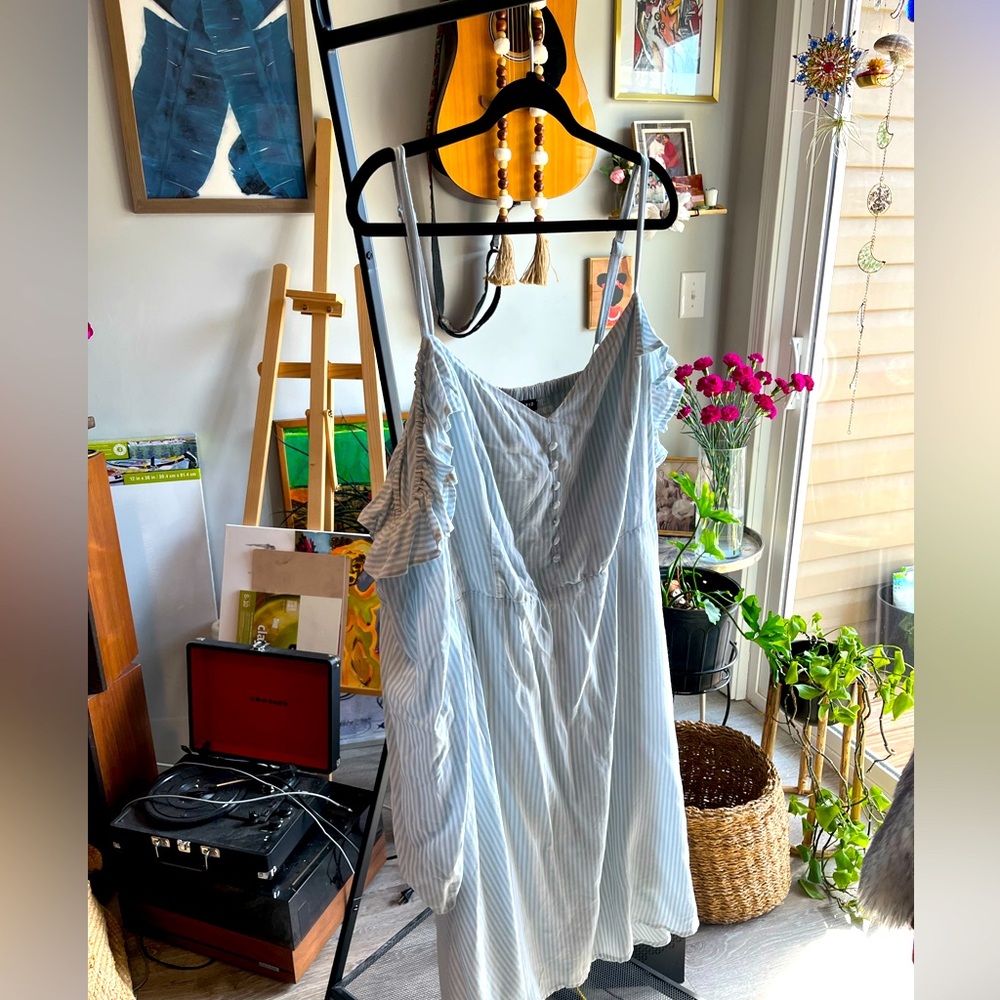 Worn Twice!! Beautiful sky blue stripped midi dress.